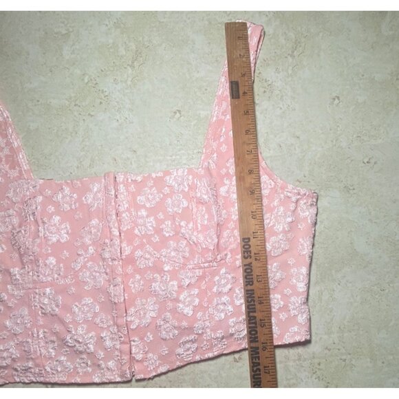 Pink Floral Lace Corset Top With Hook Closures & Smocked Back Festival Coquette - Picture 5 of 8